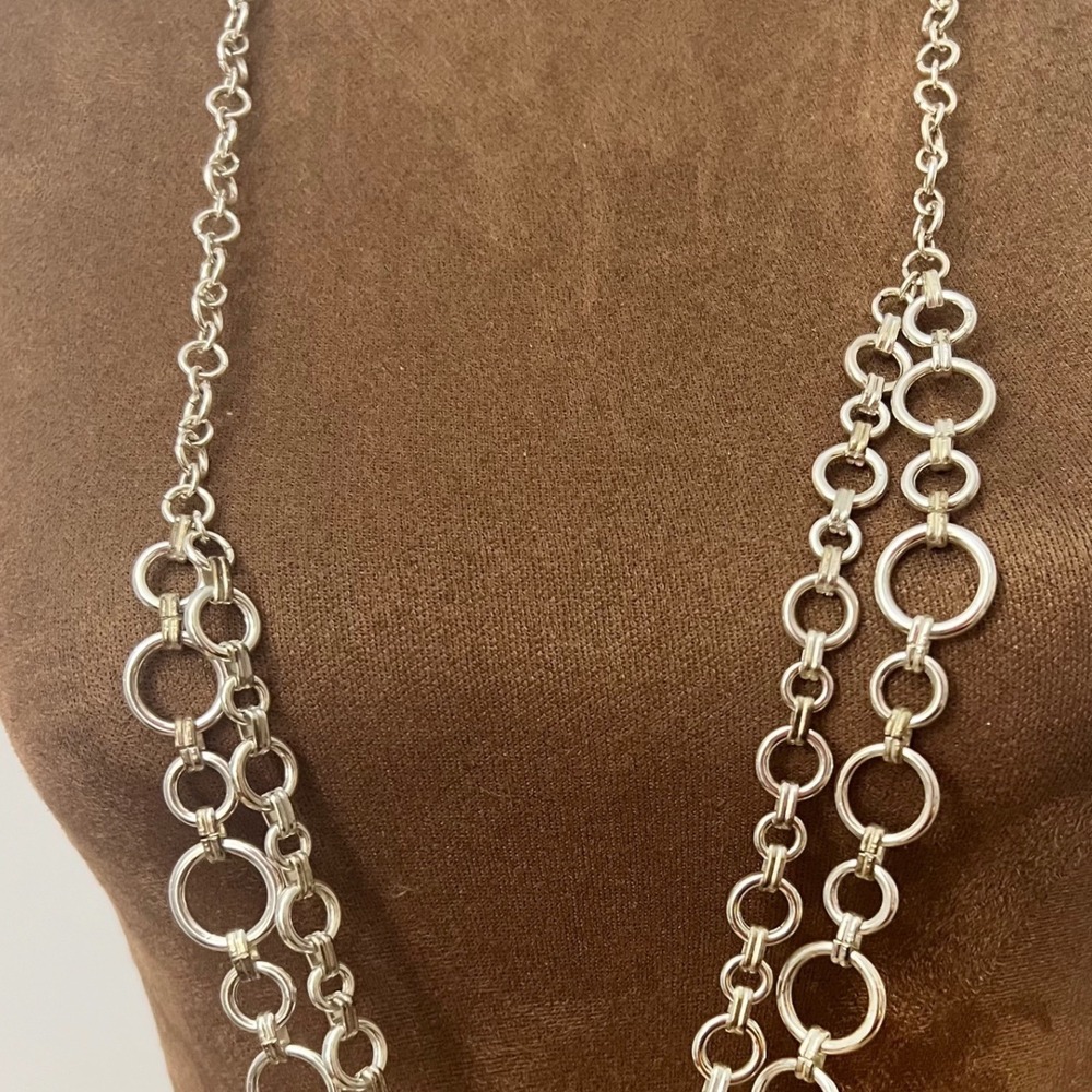 Dana Buchman Silver Tone Double Layer Chunky Circle Link Necklace 20" Whimsigoth
